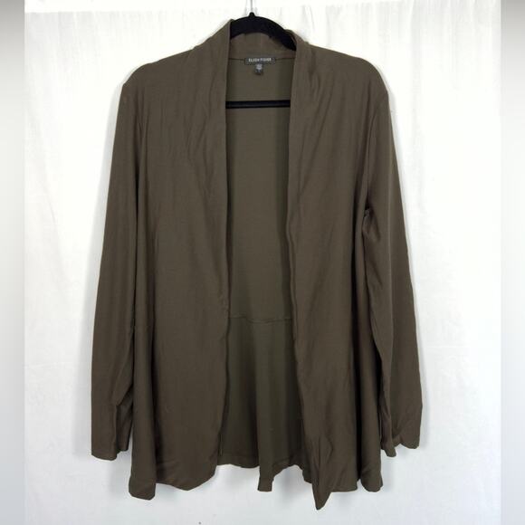Eileen Fisher Olive Green Stretch Viscose Blend Cardigan Size Large - Picture 1 of 6